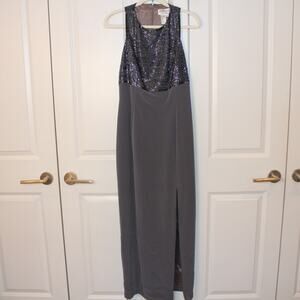 JOVANI Beaded Bodice Gray Evening Gown Long Dress Black Tie Wedding Guest